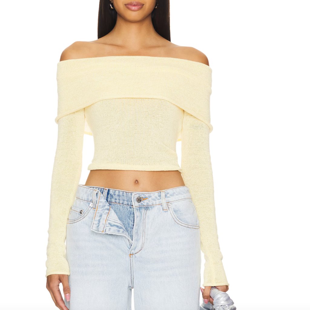 New Seroya Besty Crop Top Butter Yellow Long Sleeve Shirt Off Shoulder Ser O Ya